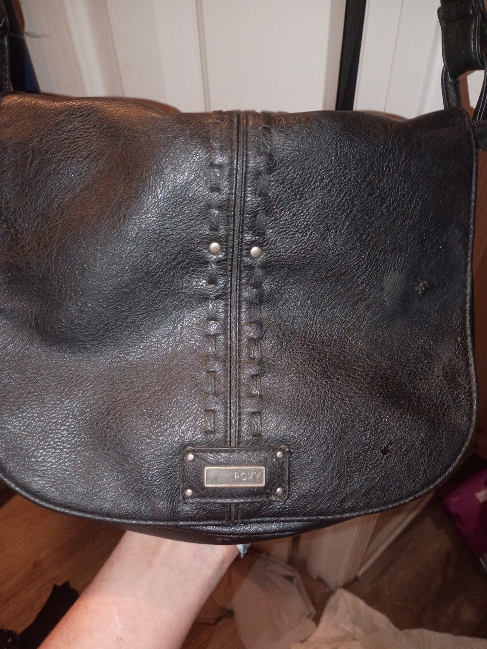Roxy Black Leather Flap Crossbody with Stud Detail